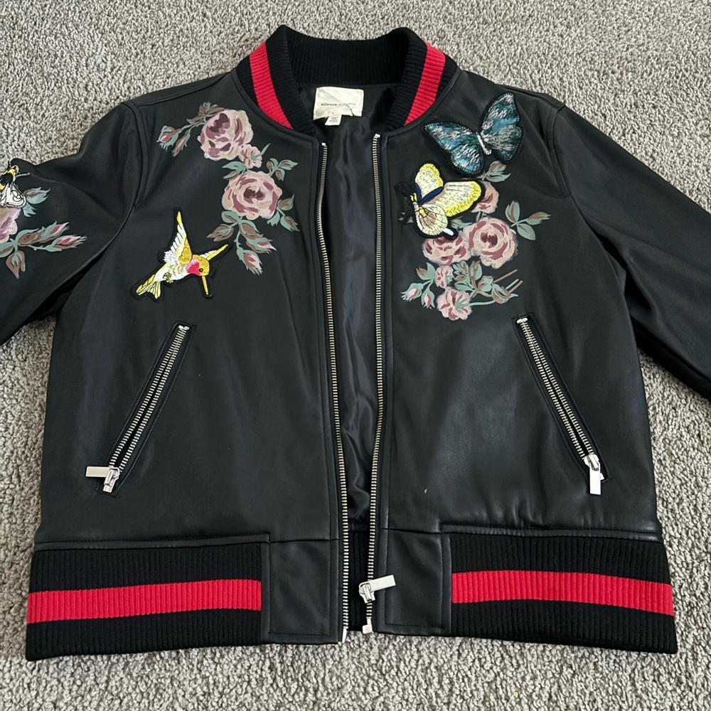 Floral Embroidered Black Bomber Jacket